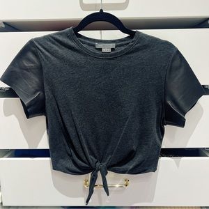 Vince Cropped T-shirt with Lambskin Sleeves